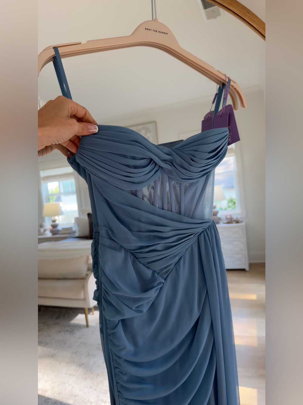 Blake Cinderella Sky Blue Strapless Ruched Gown with Side Drape - Picture 6 of 13